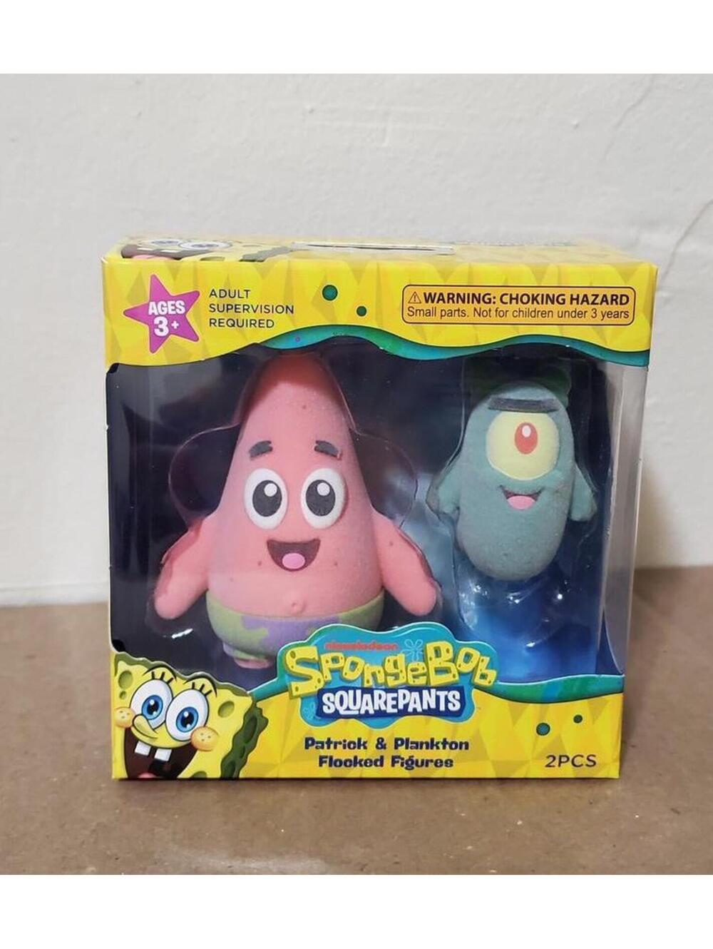 SpongeBob SquarePants Patrick & Plankton Flocked Figures Set 03 Collectible New